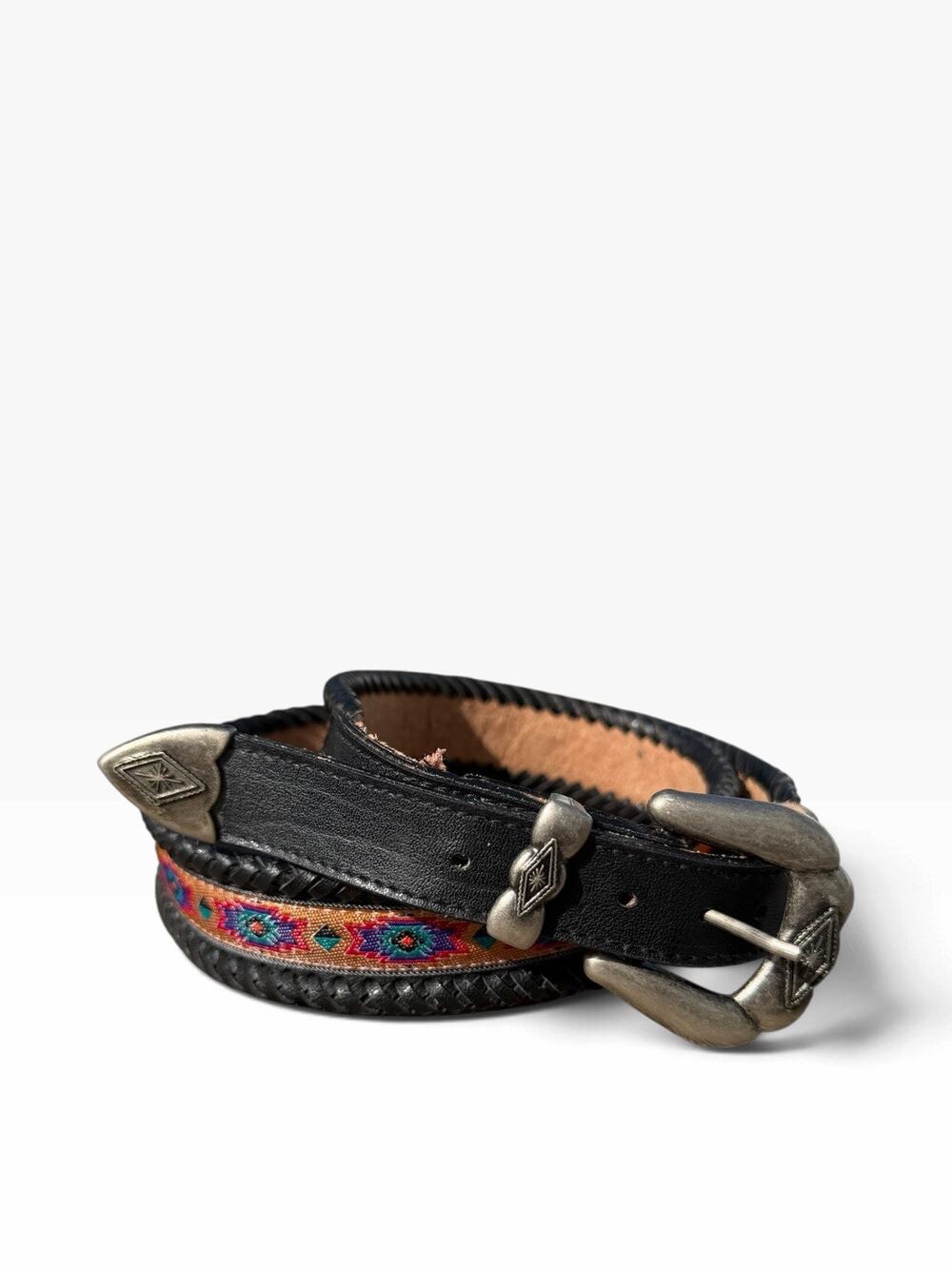 Southwestern Woven 100% Leather Conchos Diamond Pattern 38